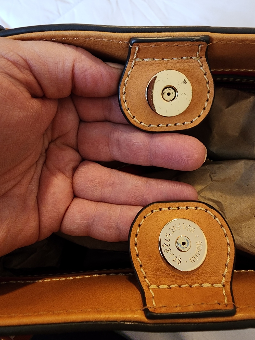 Dooney & Bourke Red Leather Tote with Tan Handles - Picture 12 of 14